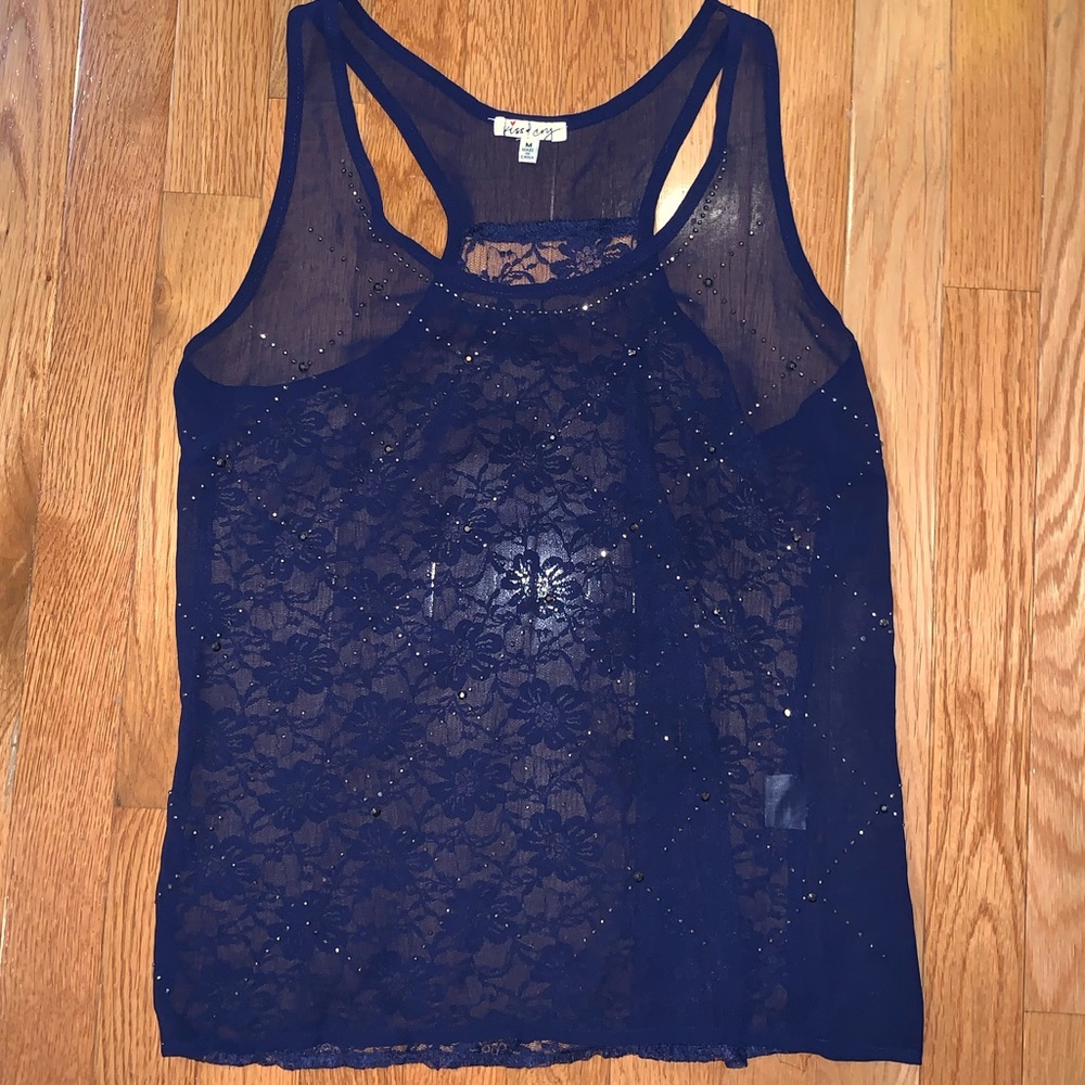 Dark blue lace Kiss and Cry shirt